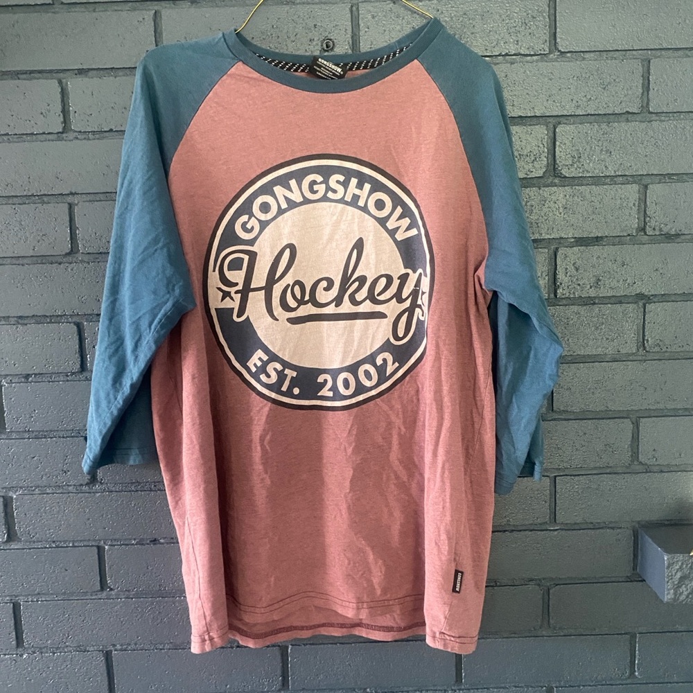 Men's Long Sleeve Hockey Tee - Blue and Pink